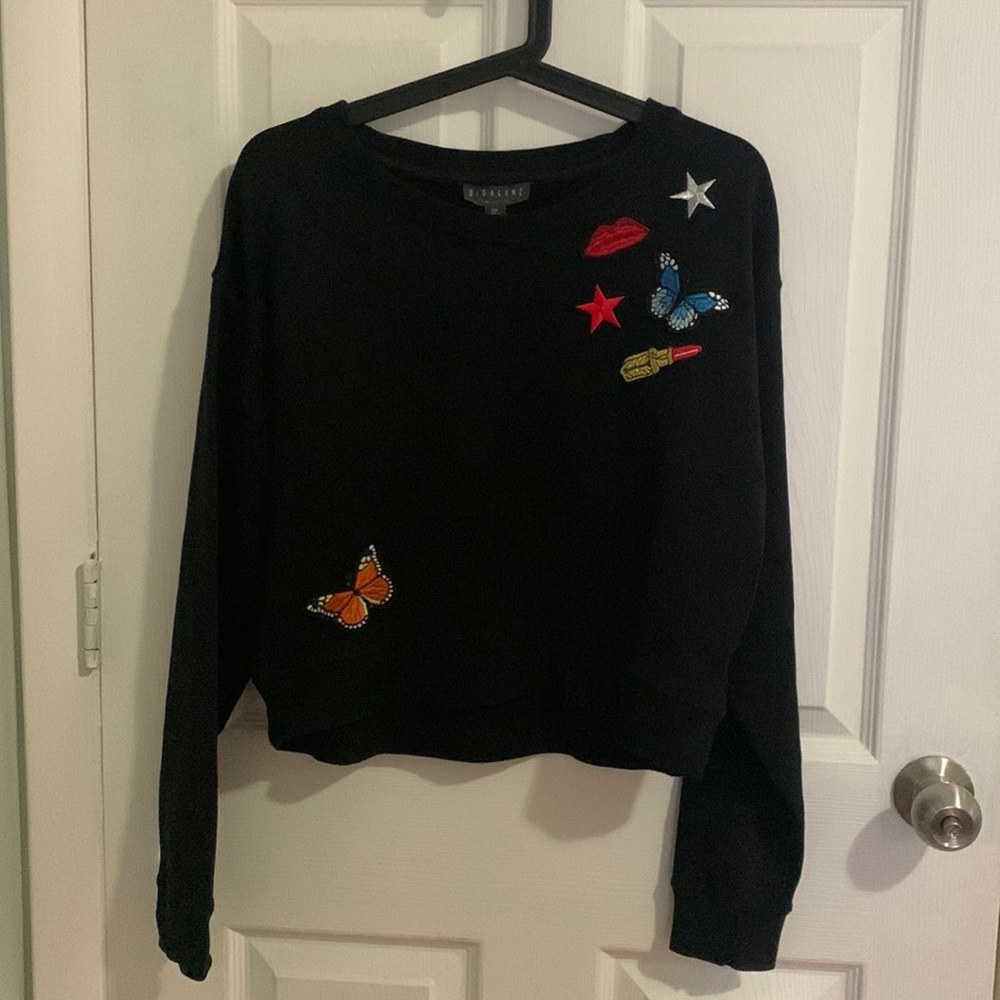 Highline black crewneck with embroidered prints
